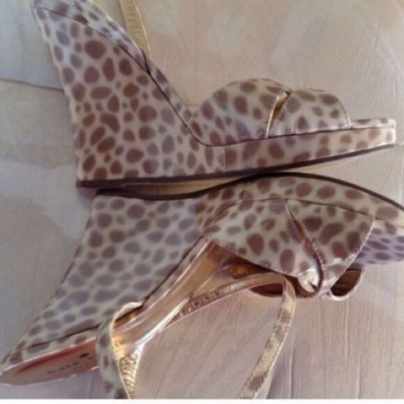 Kate Spade Women’s Size 9.5 Cindy Wedge Heels Tan Patent Leather Giraffe Print - Picture 11 of 13
